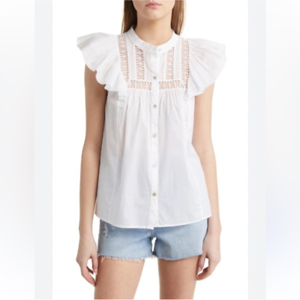 Rails Lace Ruffled Sleeve Botton Top Blouse, White, Size L, NWOT